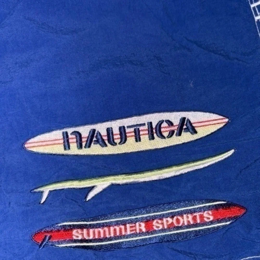 Nautica Vintage Colorblock Swim Trunks Mens‎ XL Red Blue Mesh Lined Retro Shorts